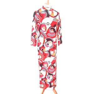 VINTAGE LISA LINN 1960'S BOHO PSYCHEDELIC GEOMETRIC PRINT MAXIDRESS SIZE 12